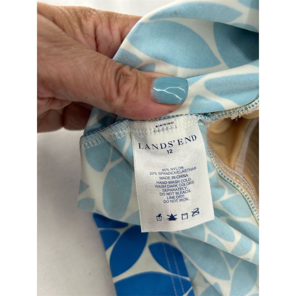 Lands' End Women's Tankini Swim Top Blue White Leaf Print Size 12 - Picture 3 of 4